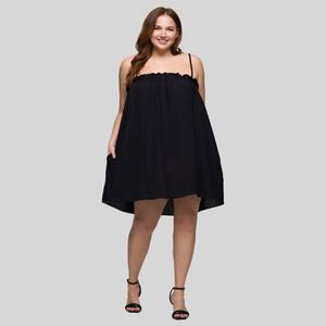 Платье мини с квадратным вырезом и тонкими бретелями для полных 24Seven Comfort Apparel, черный