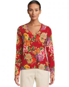 Женская футболка Johnny Was The Janie Favorite Long Sleeve V-Neck Fitted, Ryuu Flower