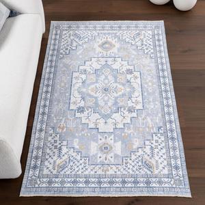 nuLOOM ковер 244 x 305 см машинной стирки устойчивый к пятнам низкопрофильный для гостиной, спальни и столовой, Kamiyah Light Blue