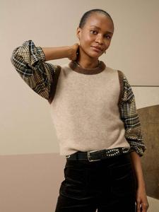 Топ без рукавов с круглым вырезом из шерстяной смеси Brora, Biscuit