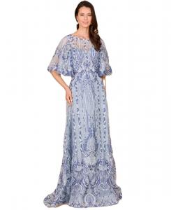 Женское вышитое платье А-силуэта с рукавами-кейпами Lara, Blue