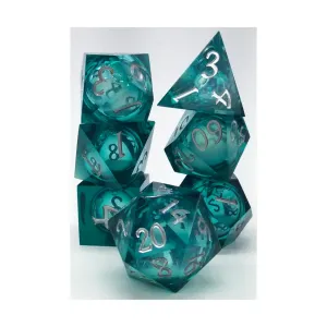 Набор Liquid Core Poly — бирюзово-синий с серебром (7), Resin Dice (Crystal Maggie)