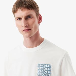Мужская футболка LACOSTE с официальным трафаретным принтом на спине, светло-бежевый