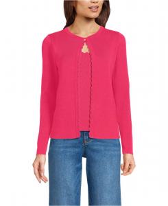 Женский облегающий кардиган из смешанной ткани с фестончатым краем Lands' End, Berry rouge