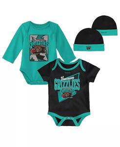 Комплект из классических боди Vancouver Grizzlies Hardwood Classics и вязаной шапочки с манжетами для мальчиков и девочек черного и бирюзового цветов Mitchell & Ness