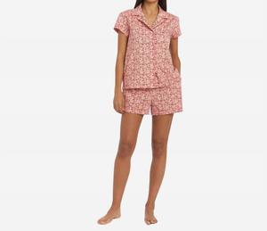 Классический короткий пижамный комплект из хлопка с цветочным принтом «Либерти» в цвете Anoki Rose The Sleep Code