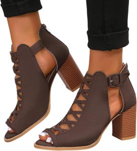 HINDOLA Женские черные босоножки с вырезами, на высоком толстом каблуке, с пряжкой на щиколотке, открытым носком, летние модные босоножки на устойчивом каблуке