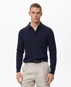 Мужской вязаный поло свитер из шерсти Mango, синий