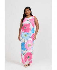 Женское макси-платье с сетчатой вставкой и фигурой кудрявый силуэт FASHION-SZN CURVE, Pink