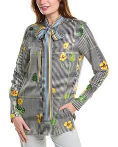 Рубашка с галстуком из шелкового твила в клетку Oscar de la Renta Nasturtium, белый