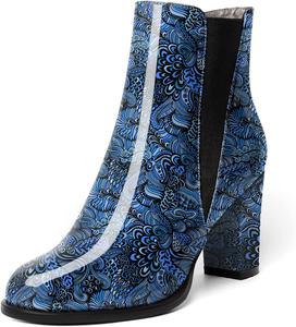 Женские модные ботильоны AUMOTED с высокой массивной колодкой, короткие, с круглым носком, эластичные, теплые, с боковой молнией, на каблуке 3,4 дюйма, зимние ботильоны, Flower Blue