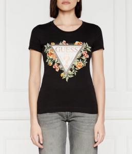 Футболка женская Guess Jeans с цветами и логотипом, черный