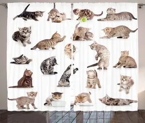 Штора ABAKUHAUS "Кошка в деревенском стиле", изображение забавного игривого кота, присборенная штора для спальни с петлями и крючками, 280 x 175 см, коричневый, черный, белый Abakuhaus