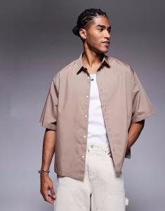 Рубашка свободного кроя из поплина ASOS DESIGN коричневого цвета