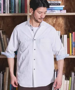 Рубашка с широким воротником и рукавами 3/4 из натуральной эластичной ткани Union Station, цвет Off White