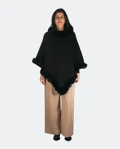 Вязаное пончо с меховой отделкой Kbas, черный