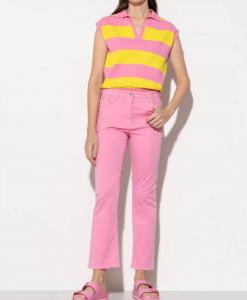 Детские расклешенные джинсы в конфетно-розовом цвете LUISA CERANO