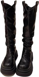 Женские зимние высокие сапоги до колена на платформе с каблуком, слипоны, длинные ботильоны, стильная теплая обувь Generic, Black