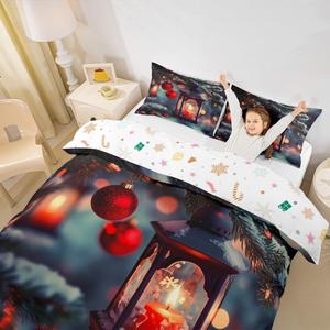Erosebridal Комплект постельного белья с новогодним принтом сосны и свечей, Red Green