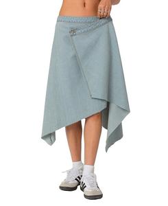 Асимметричная джинсовая юбка миди Edikted с запахом, синий