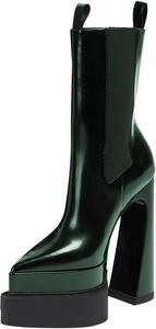 Женские ботильоны FSJ с острым носком, массивным высоки́м каблуком на платформе, эластичные, модные повседневные туфли для женщин, размеры 4-15 US, Dark Green