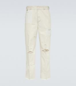 Хлопковые брюки прямого кроя с эффектом потертости Undercover, серый