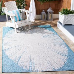 Ковер SAFAVIEH, 161 x 232 см, Washable Rug Outdoor Courtyard Collection - , бежевый и аква-синий, без линьки и легкий в уходе, идеален для патио, заднего двора, прихожей (CY8893-53621)