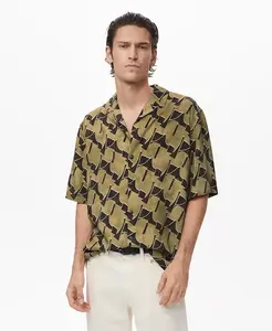 Мужская рубашка с принтом свободного кроя Mango, желтый