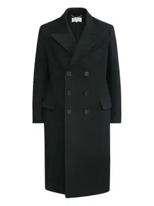 Двубортное пальто из вирджинской шерсти MAISON MARGIELA, черный