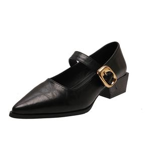 Alxnan Женские туфли Мэри Джейн на массивном каблуке черные, цвет Black