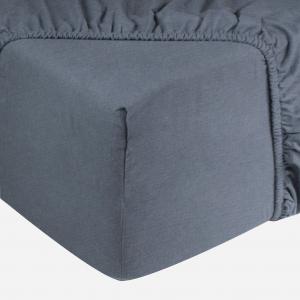 Простыня DoubleDry 180x200см - 100% хлопок - простыня на подгонке - сертификат OEKO-TEX - планка 30см - синий меланж