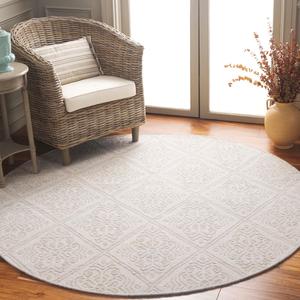 Ковер SAFAVIEH, 183 x 183 см, Kilim Collection Round, Light Grey & Ivory, повседневный дизайн, идеален для помещений с высокой проходимостью в гостиной, спальне и столовой (KLM766F-6R)