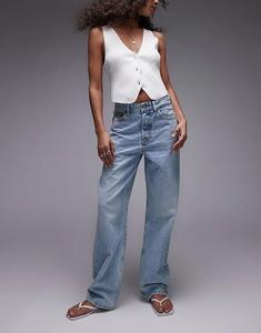 Джинсы Tommy Jeans Layla с высокой посадкой и прямыми штанинами, средне-синего цвета