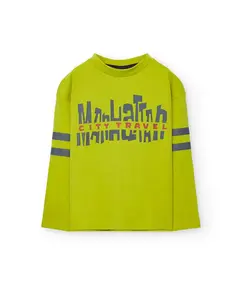 Детская футболка с рисунком спереди и длинным рукавом Boboli, фисташковый