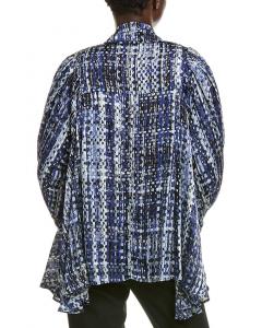 Атласная блузка свободного кроя Gracia с геометрическим принтом и завязками на воротнике, синий