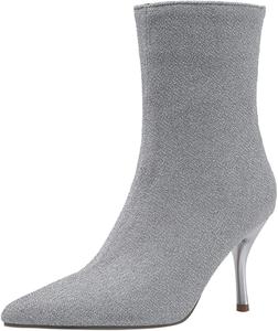 Женские ботильоны до середины икры с заостренным носком на шпильке из лакированной кожи Renessmi, Silver 3