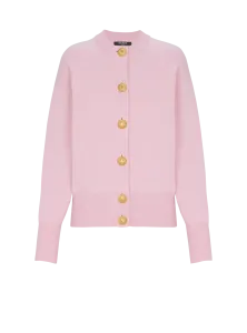 Кардиган из эко-кашемира на пуговицах Balmain, серый/розовый