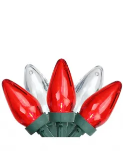 Набор из 25 красных и белых светодиодных рождественских гирлянд C7 с зеленым проводом Northlight, red