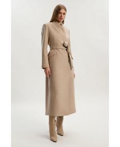 Женское шерстяное длинное пальто с вырезом на шее Karen Millen, Oatmeal