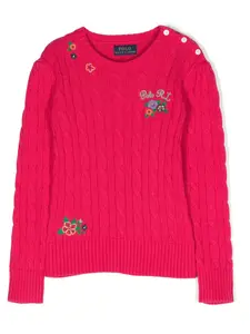 Джемпер фактурной вязки с вышивкой POLO RALPH LAUREN KIDS, розовый