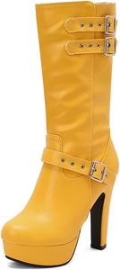 Женские модные сапоги на платформе с каблуком до середины голени Taxutixieye, 86 Yellow