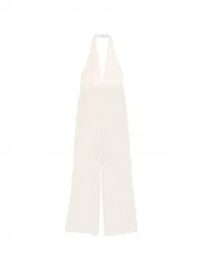 Креповый комбинезон с глубоким вырезом Patrizia Pepe, бежевый