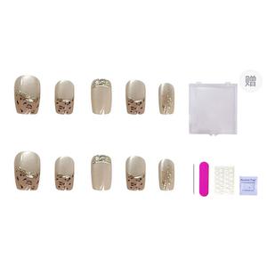 ORANOT Френч с леопардовым принтом и позолотой, удлиненные миндалевидные ногти, роскошь и элегантность, искусственные ногти, короткая лесенка, 16 мм