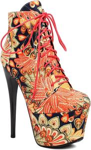 Женские ботильоны высокого качества, каблук 16,5 см, стиль моды, панк, готика, боковая молния, для вечеринок и клубов, подходят для длины стопы от 22,5 см до 28 см, большой размер EU35-EU46 / US5-US13 LYYSKY, Yellow Flower(D1-38)