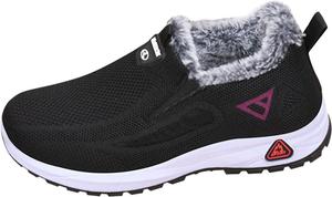 Женские теплые зимние ботинки на низком ходу, удобные с круглым носком, на щиколотку, с сеткой, с искусственным мехом, для прогулок на улице Generic, Black