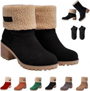 Женские зимние ботинки на массивном среднем каблуке, удобные с круглым носком, из замши, ботинки для снега с утеплителем, на молнии или слипоне, с искусственным мехом Generic, Black