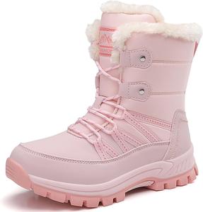 Женские водонепроницаемые платформенные сапоги для снега с мехом, регулируемые шнуровкой, классический круглый носок, комфортные, теплые, с мехом, противоскользящие, на среднем голенище для зимних прогулок и походов MELGONMG, Pink