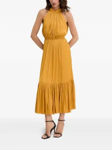 Платье миди с ярусами и воротником-халтер Morgan, желтый
