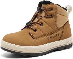 Мальчики и девочки зимние сапожки с искусственным мехом, утепленные, для улицы, водонепроницаемые, противоскользящие, удобные, для холодной погоды, для маленьких детей/старших детей TODDLLUBY, Md-Braun