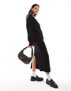 Юбка миди из трикотажного полотна с объектной структурой черного цвета (часть комплекта) Object